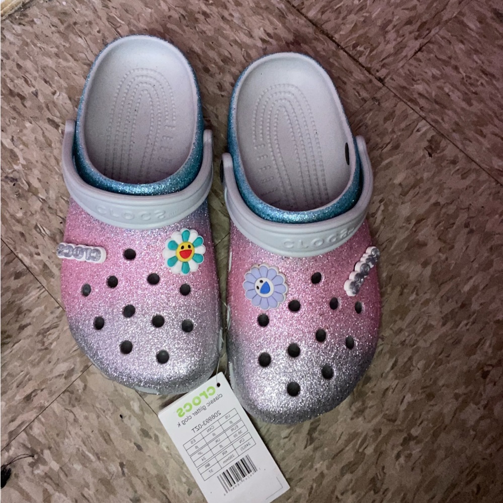 Glitter Crocs with crocs charms